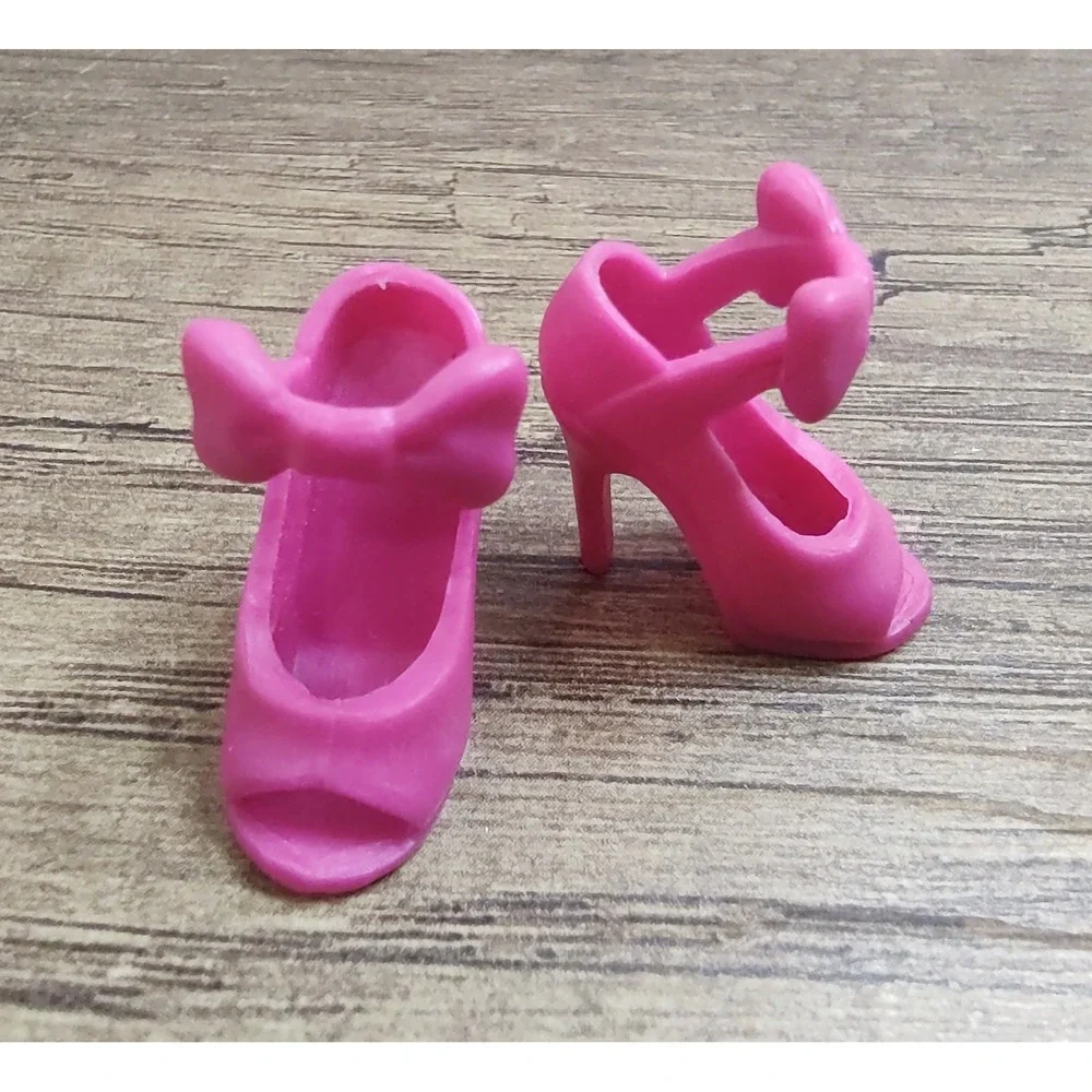 Barbie Style Glam Luxe Doll Pink Ankle Bow Peep Toe High Heel Shoes Clothing Z26